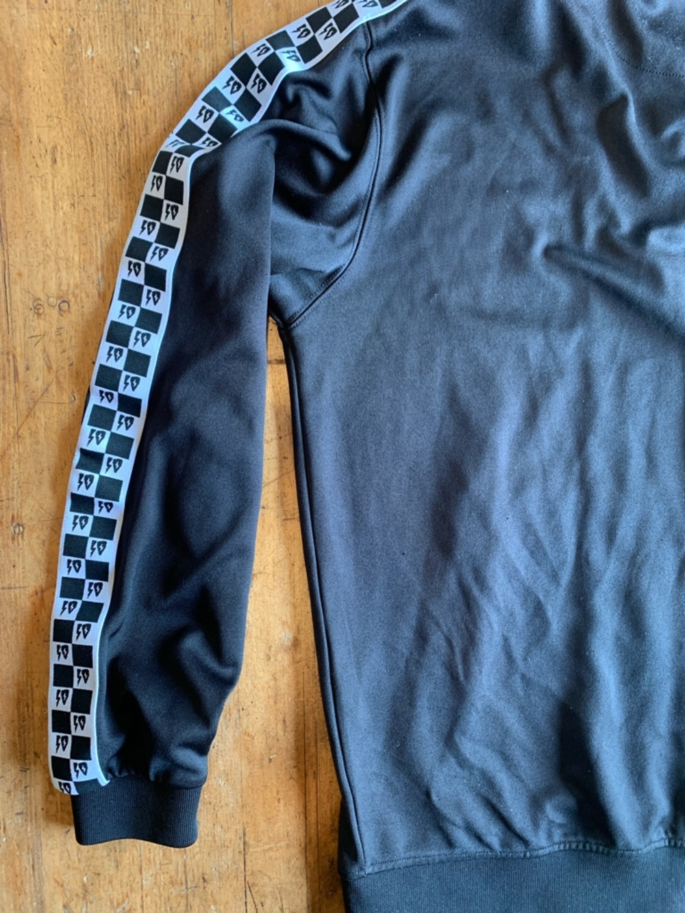 10.Deep Black Track Bomber Jacket with White Accent Tape - Picture 11 of 16